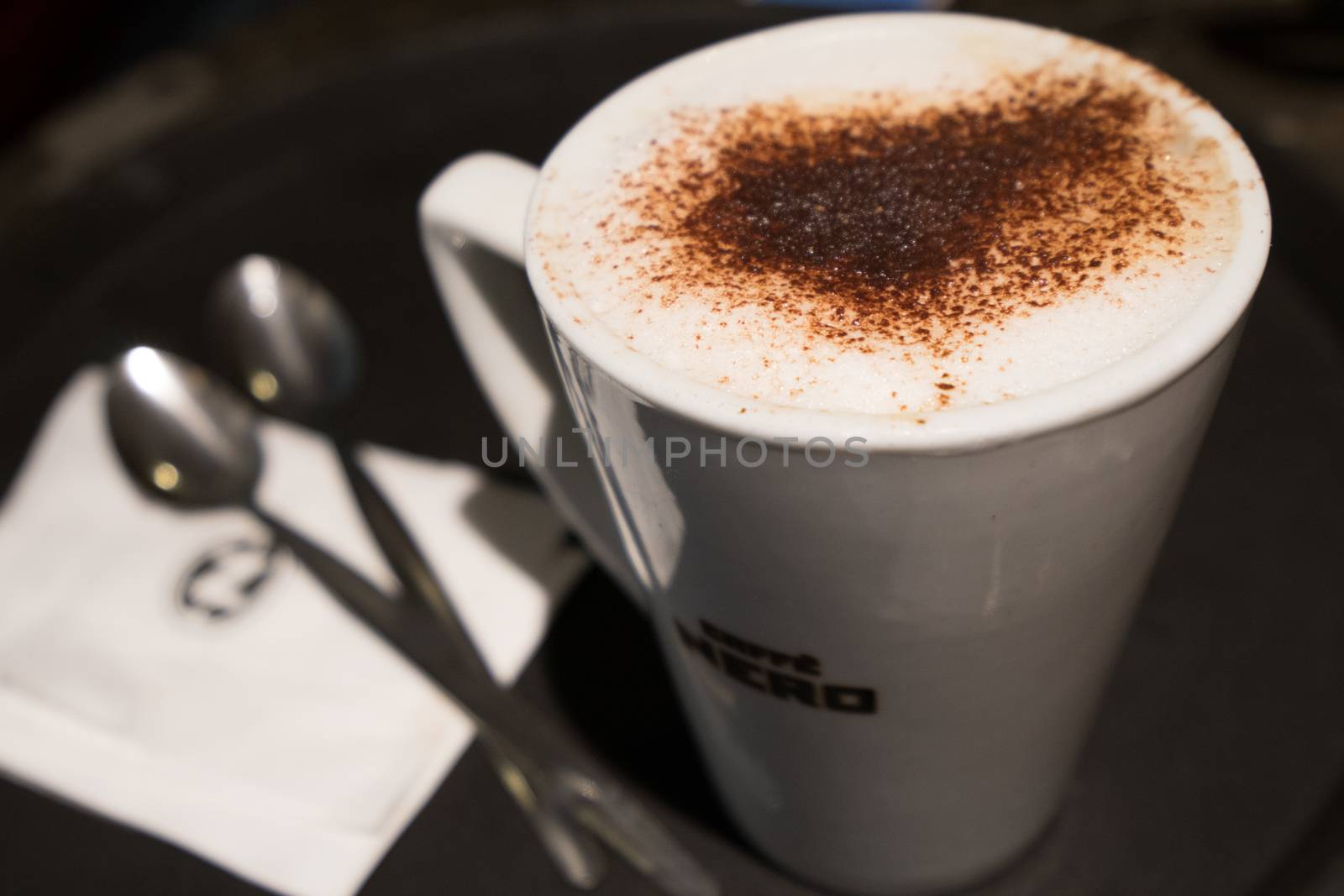 A close up of a cappuccino coffee at Cafe Nero