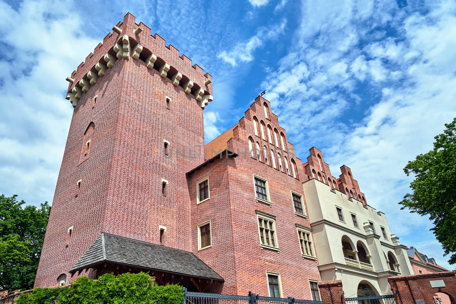 red brick tower reconstructed royal castle   in Poznan