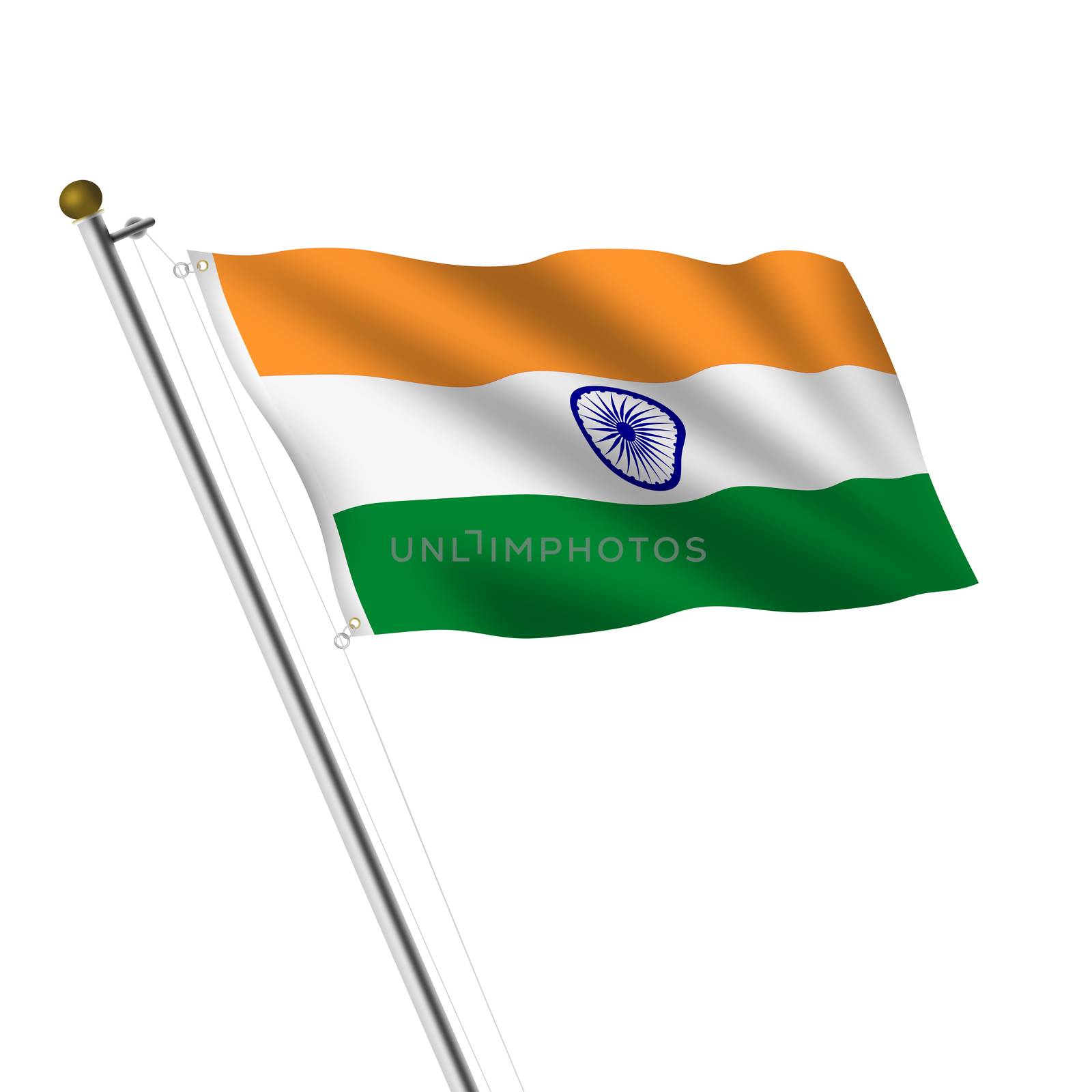 An India Flagpole illustration on white with clipping path