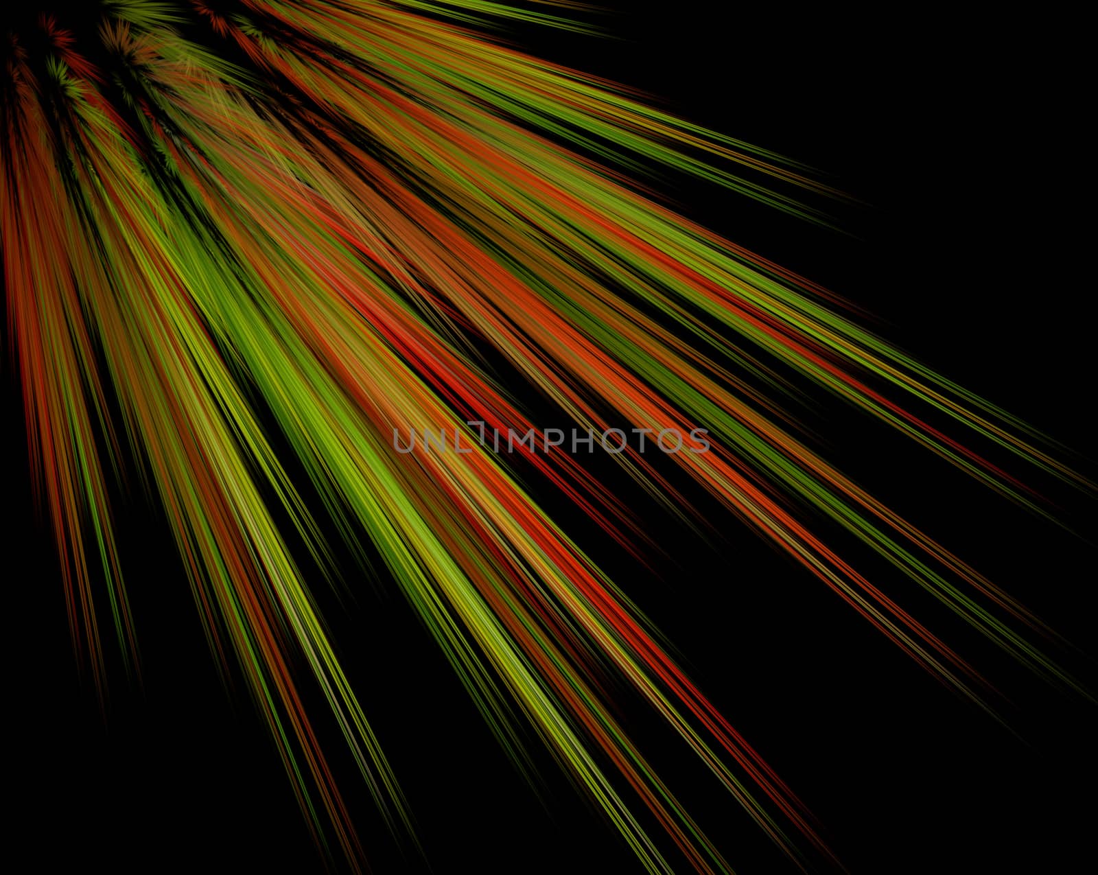 An abstract computer generated modern fractal design on dark background. Abstract fractal color texture. Digital art. Abstract Form & Colors. Green and red rays of light