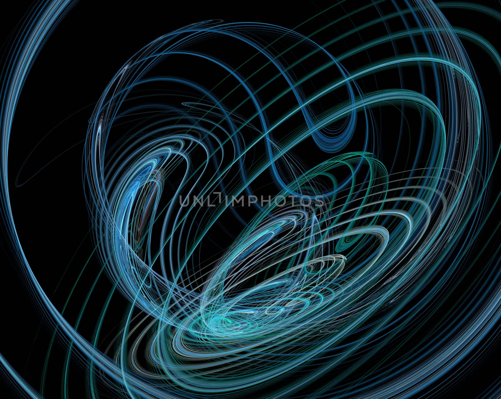 An abstract computer generated modern fractal design on dark background. Abstract fractal color texture. Digital art. Abstract Form & Colors. Sophisticated colored spirals and circles