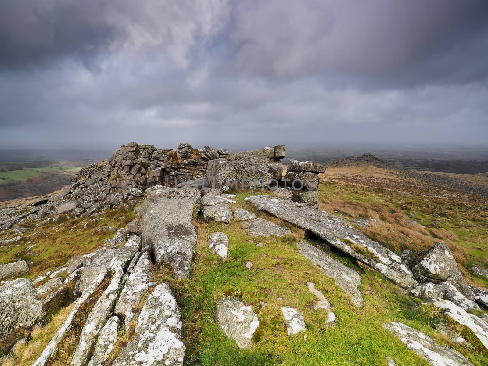 View from Belstone Tor with dark stormy sky, Dartmoor National Park, Devon by PhilHarland