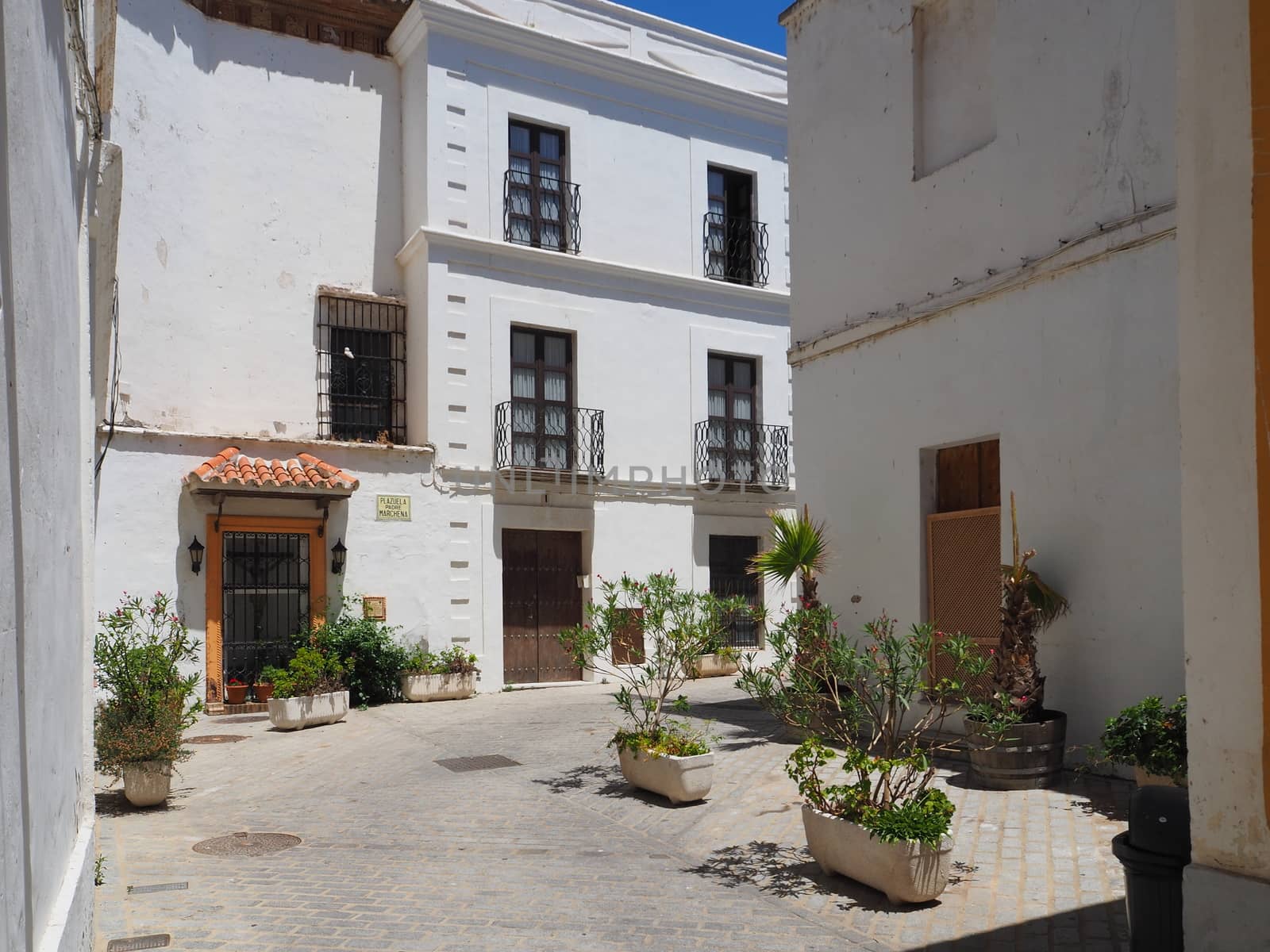 Typical street in the pretty village of Tarifa, Andalucia, Spain