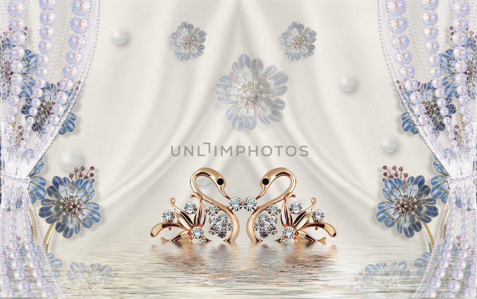 3d floral swan lake backgroun ilustration by ipinsadja