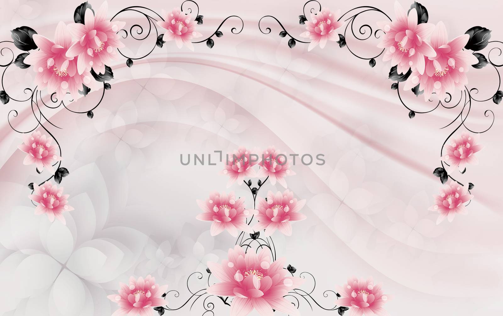 3D wallpaper luxury floral jawelry golden rose pink