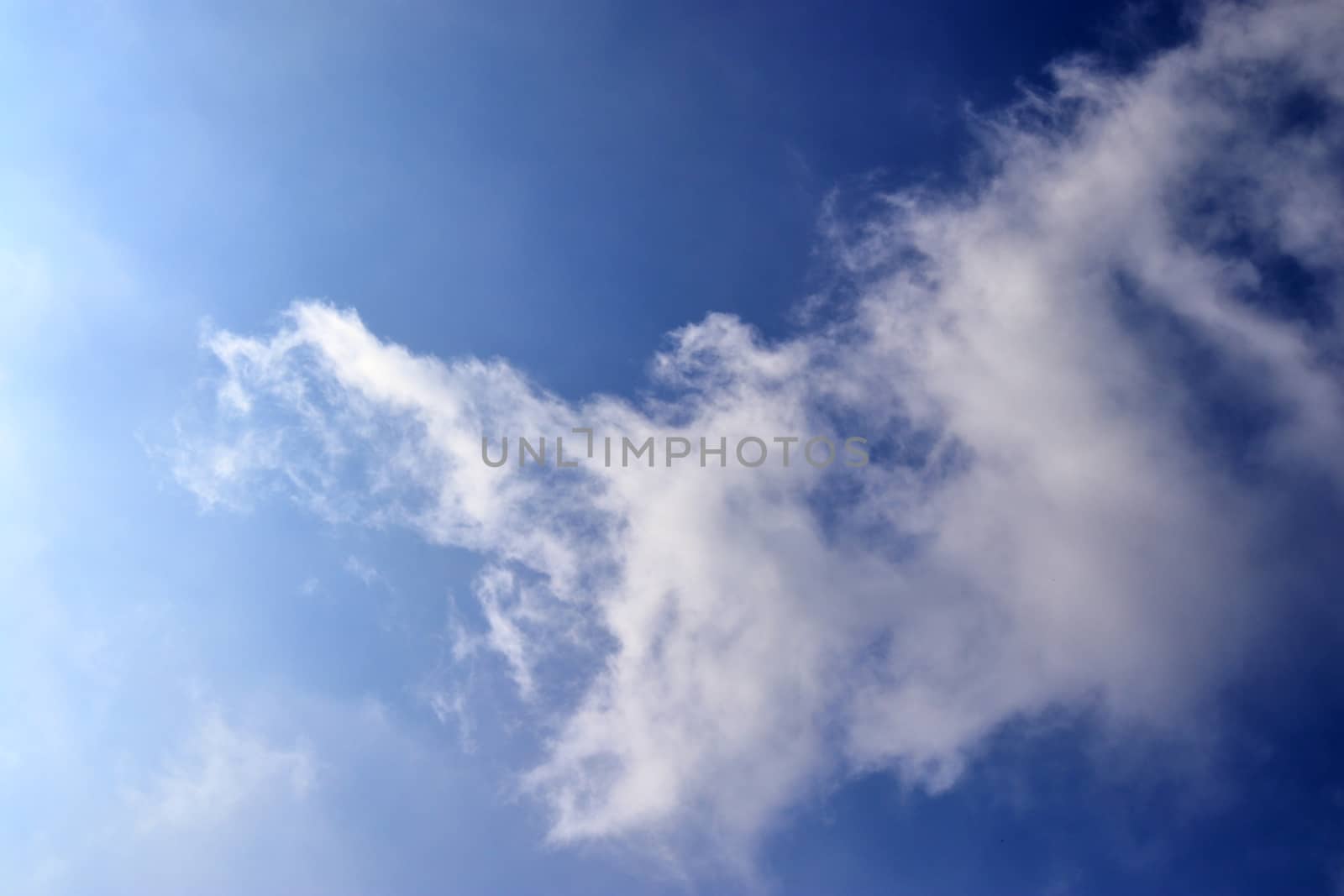 Beautiful fluffy white beautiful cloud formations in a deep blue summer sky