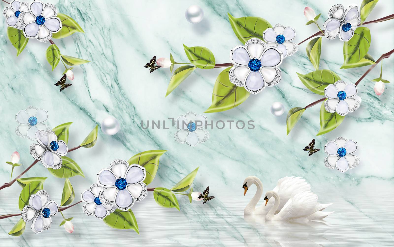 3d floral swan backgroun ilustration by ipinsadja