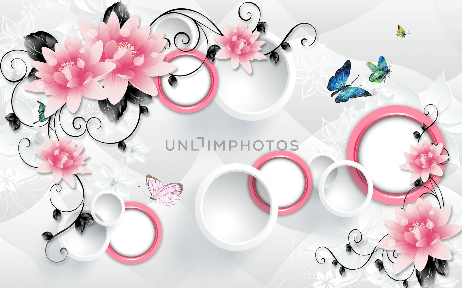 3D wallpaper luxury floral jawelry