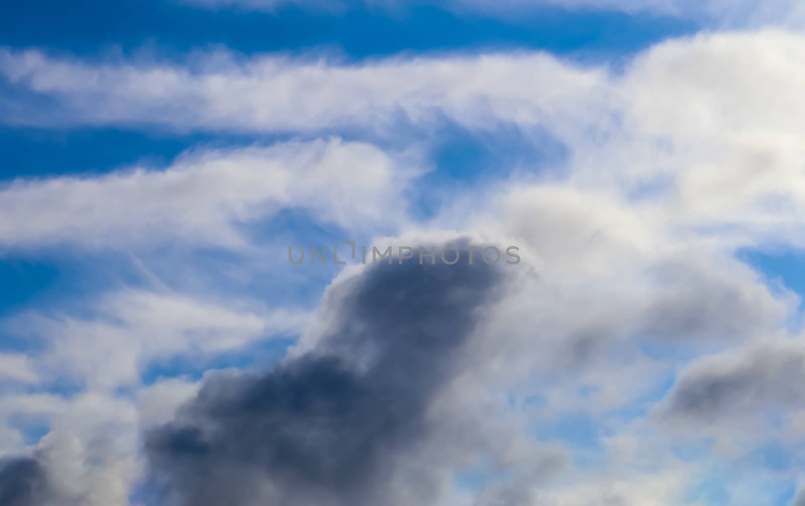 Beautiful fluffy white beautiful cloud formations in a deep blue summer sky