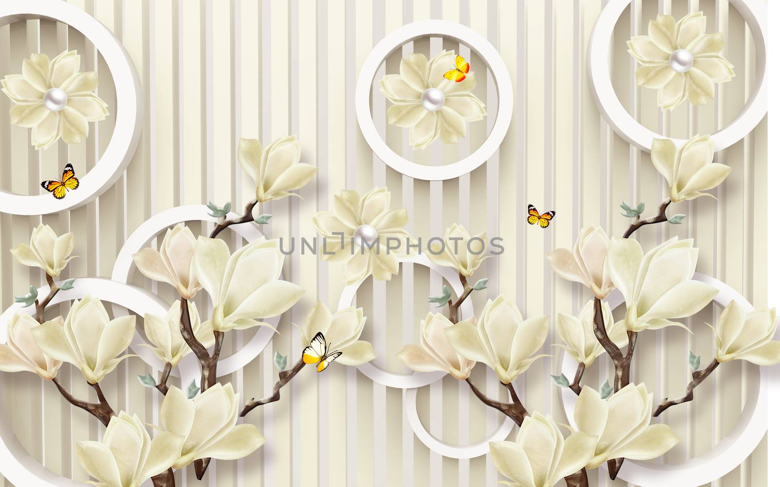 3D wallpaper luxury floral jawelry