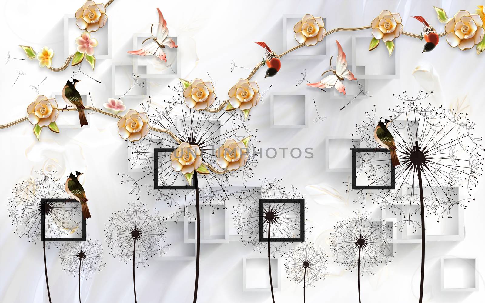 3D wallpaper luxury floral jawelry