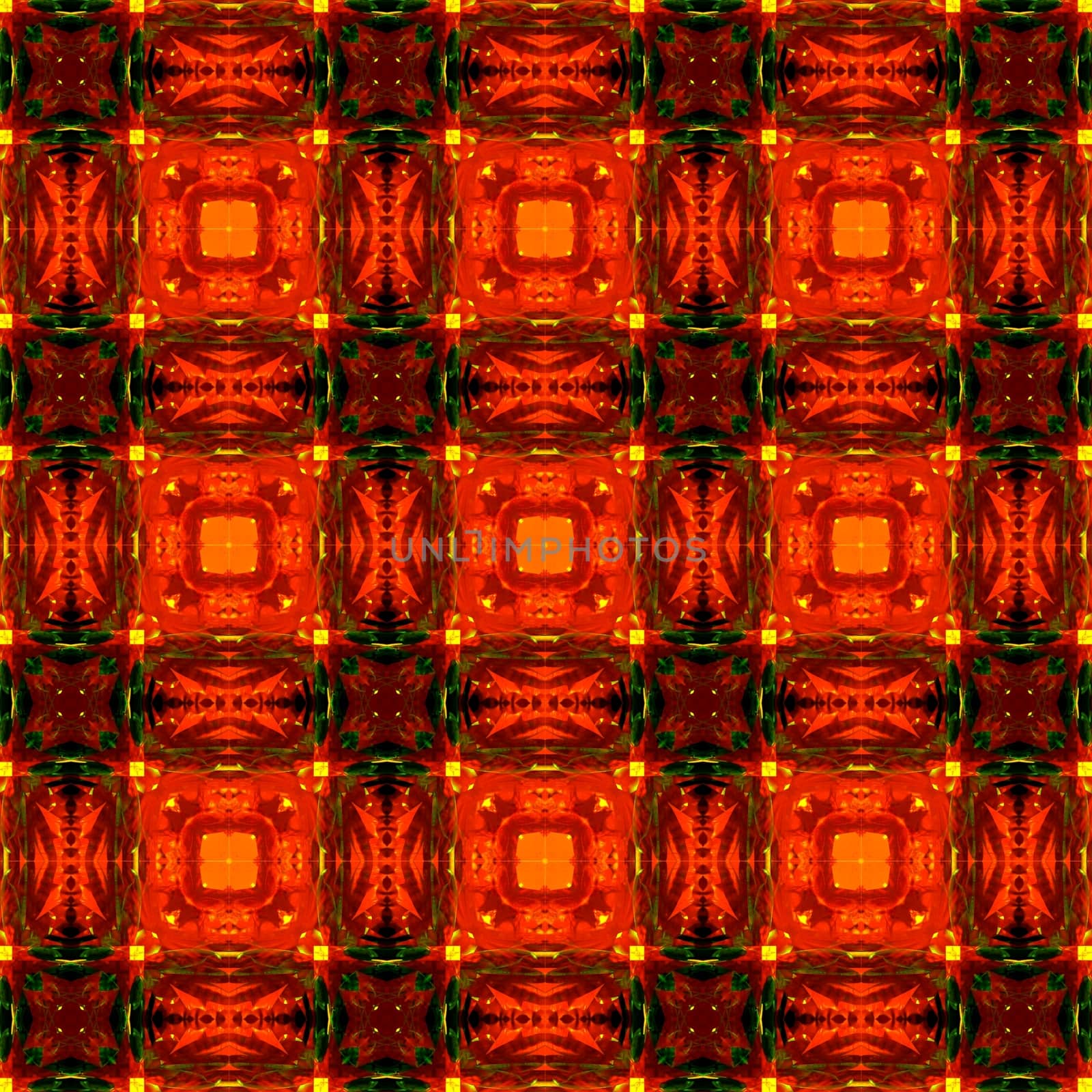 A seamless pattern of complex and intricate tiles in various shades of bright red and brown