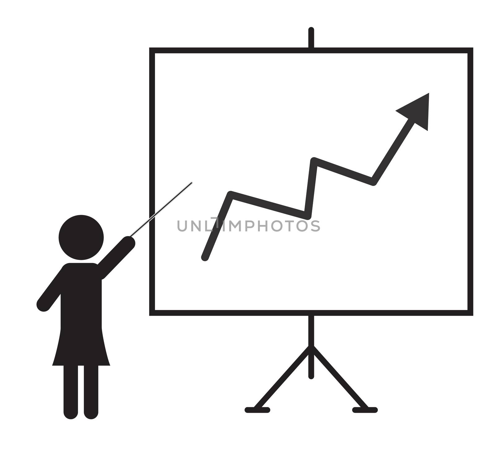 presentation icon on white background. flat style. Training icon for your web site design, logo, app, UI. business woman presenting something on a board symbol. presentation sign. 

