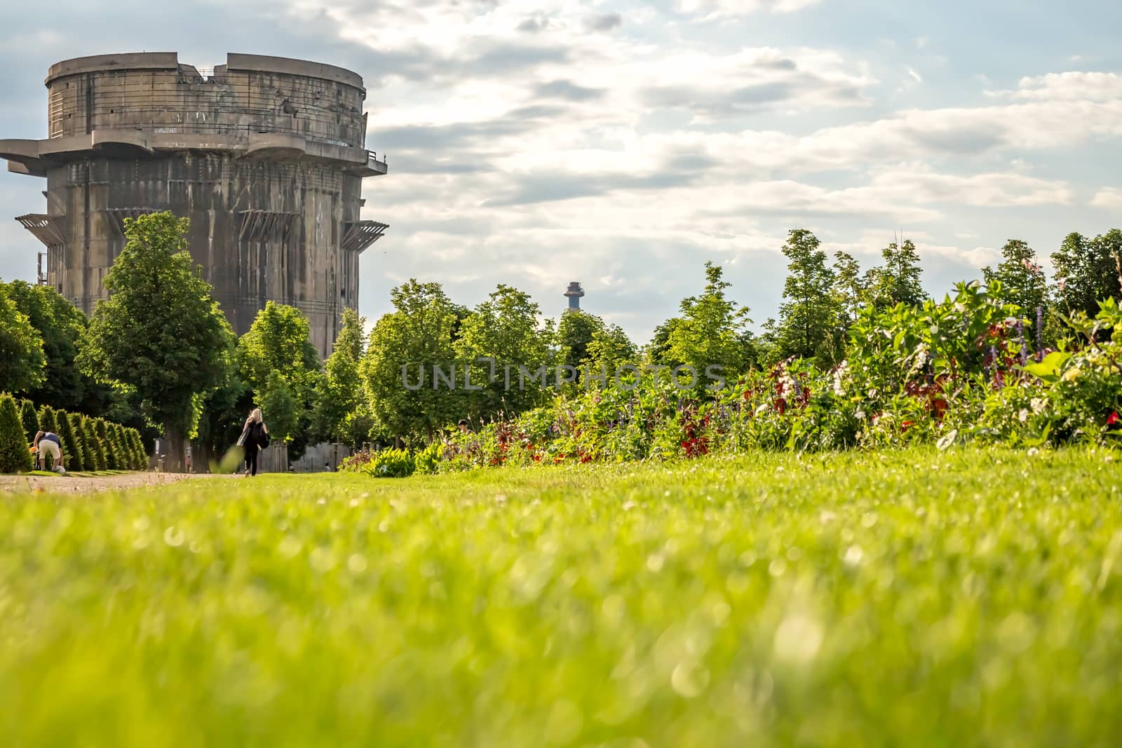 Vienna Austria June.18 2018,Flak-Tower in Vienna Ausgarten Park. WW2 fascist anti-aircraft tower in Viena.