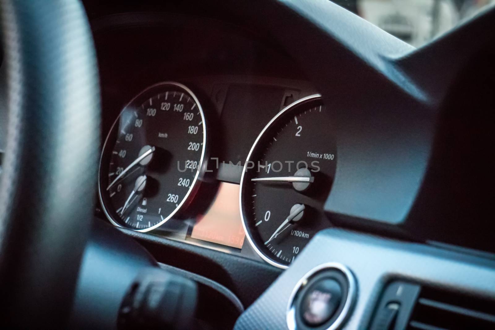 Vienna Austria May.19 2018 Speedometer on modern BMW car and dashboard