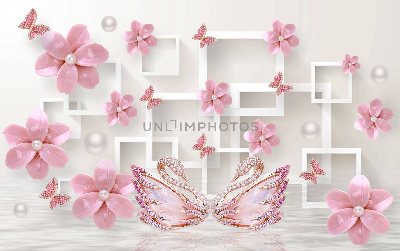 3d floral jewelry backgroun ilustration swan by ipinsadja