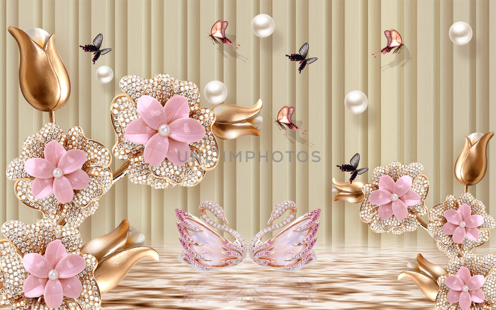 3D wallpaper luxury floral jawelry