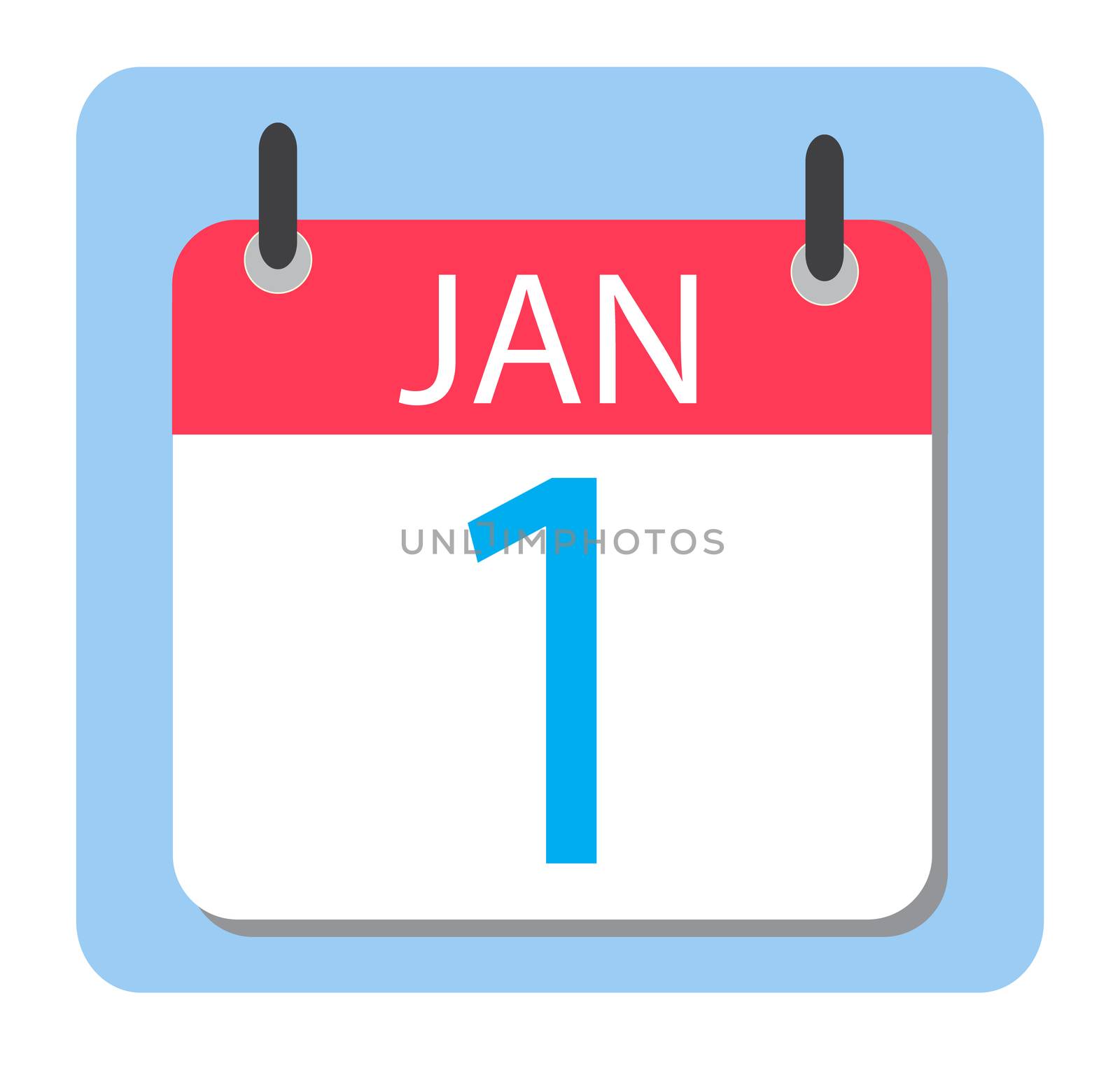 1 January Calendar. Red Calendar icon. New Year sign.  flat style.