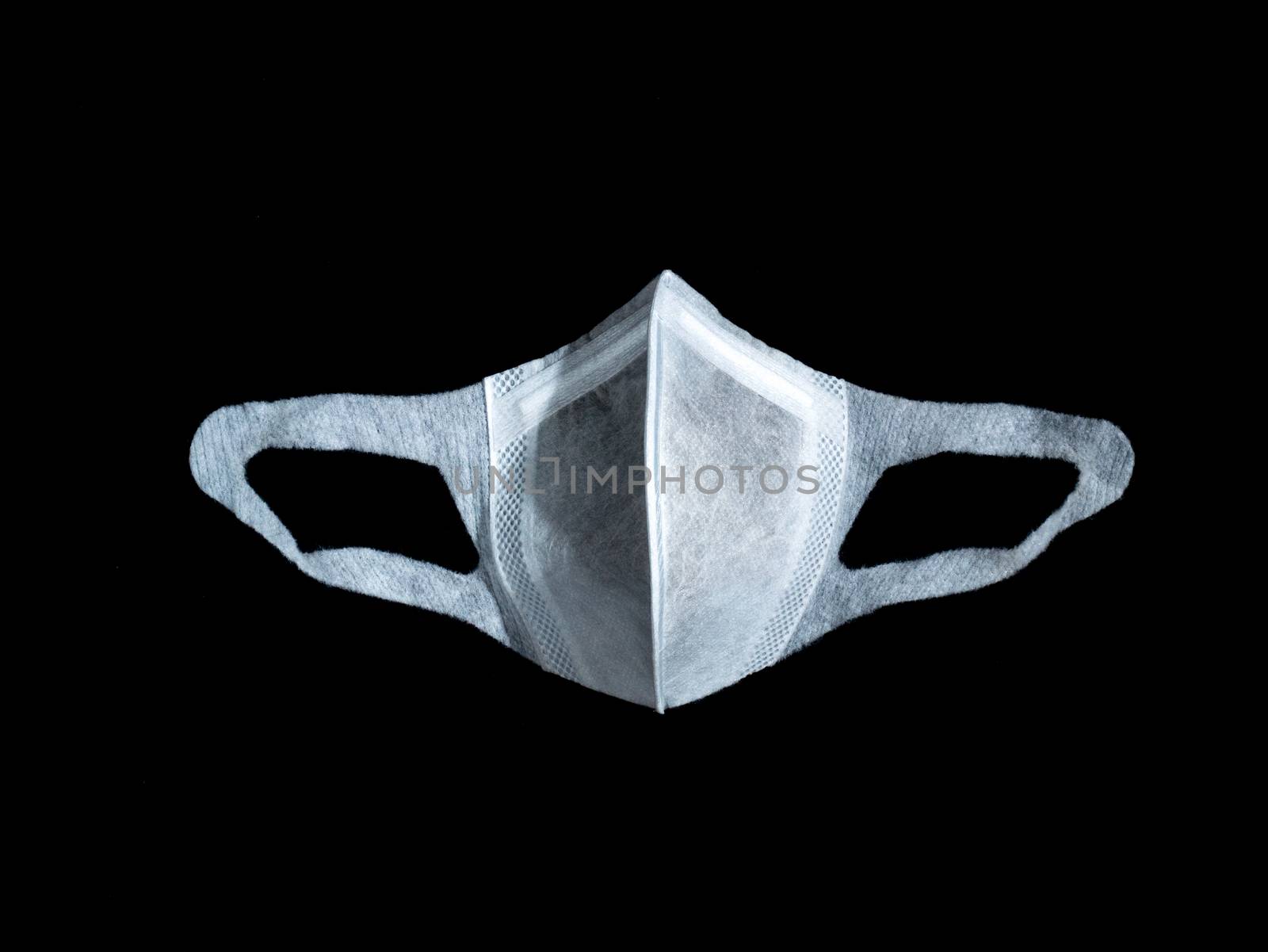 Used PM2.5 mask place on black background, discarded mask concept. Dark tone.
