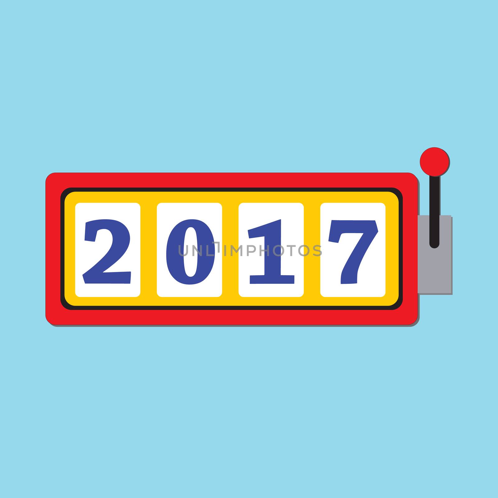 Happy New Year 2017 greeting card with slot machine and lucky 2017 figures.
