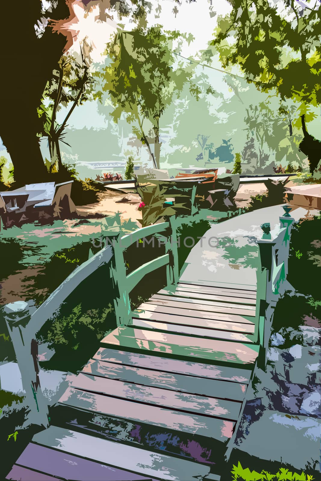 poster style Bridge wood garden by shutterbird