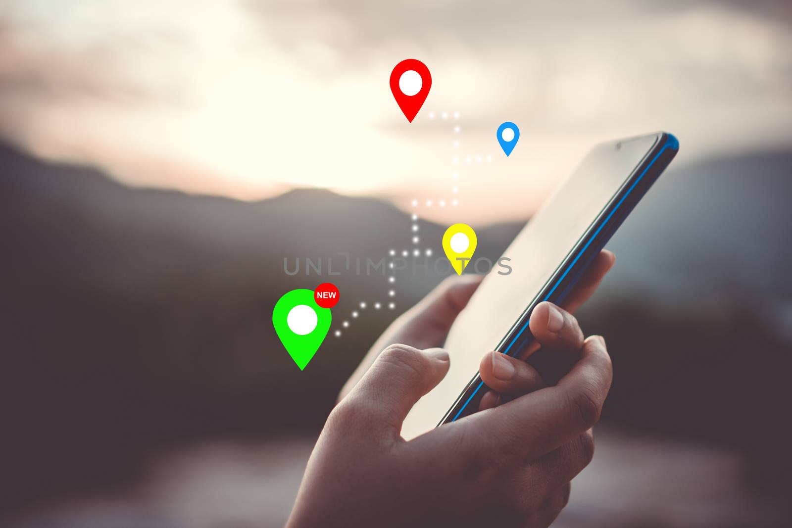 People use smartphone to check map to travel with internet and gps application for vacation or holiday.