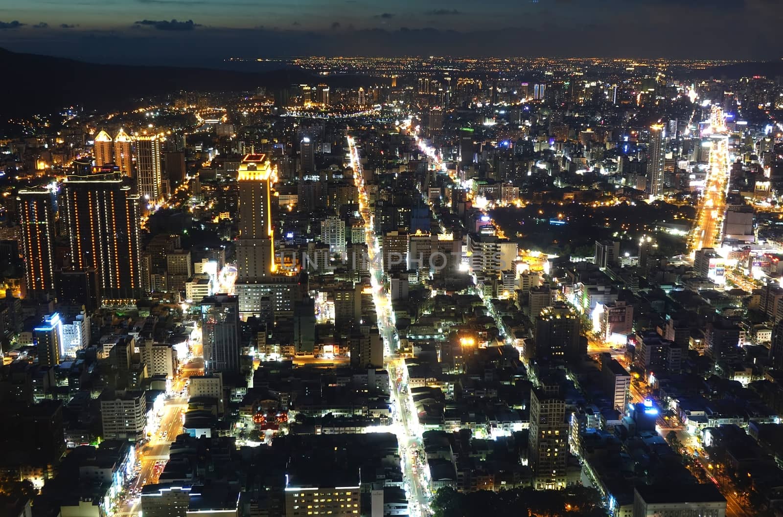 Aerial view of Kaohsiung city in Taiwan at evening time
