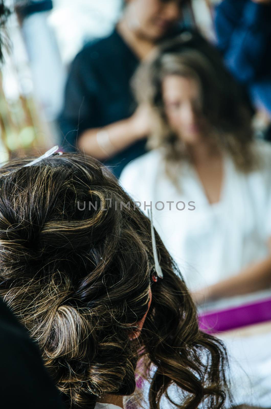 Woman at the hairdresser by Peruphotoart