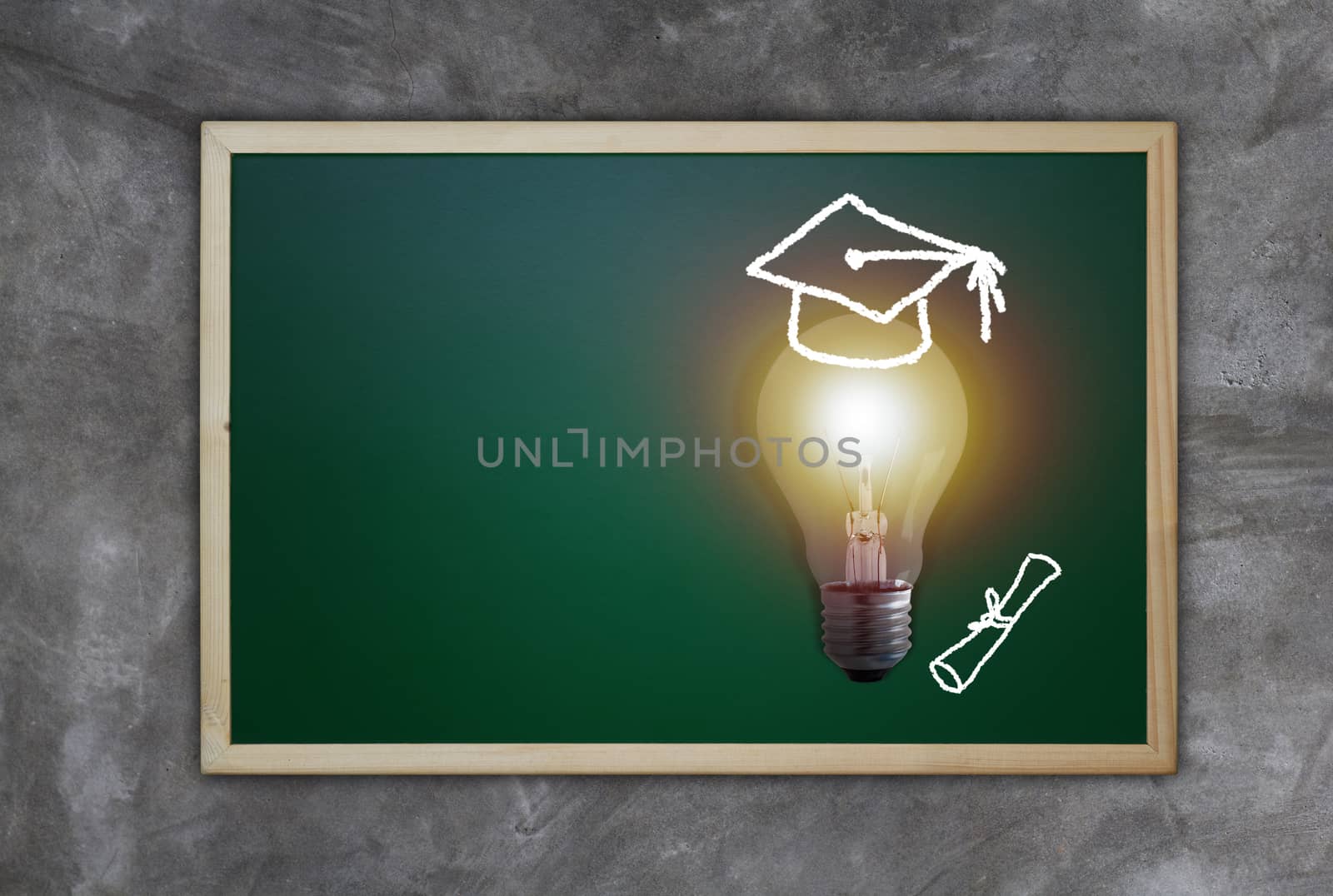 Education concept, knowledge management, light bulb on blackboard background