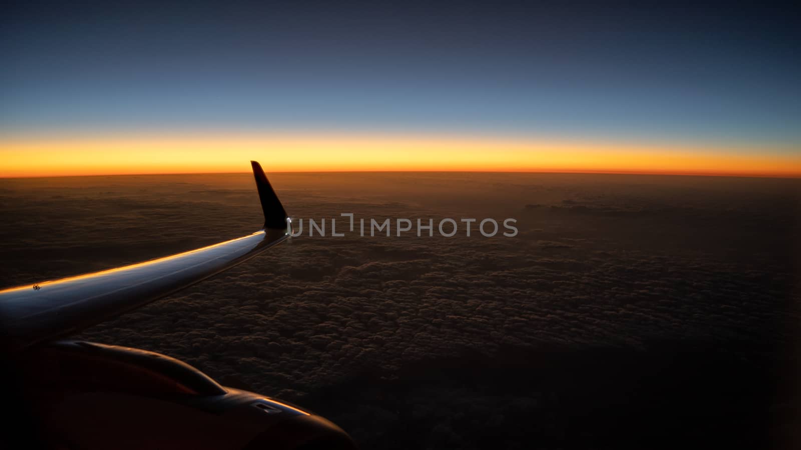 Evening twilight sky, horizon view from the window plane.