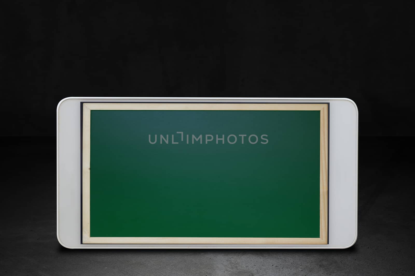 Education technology, online learning concept, mobile phone and chalkboard background