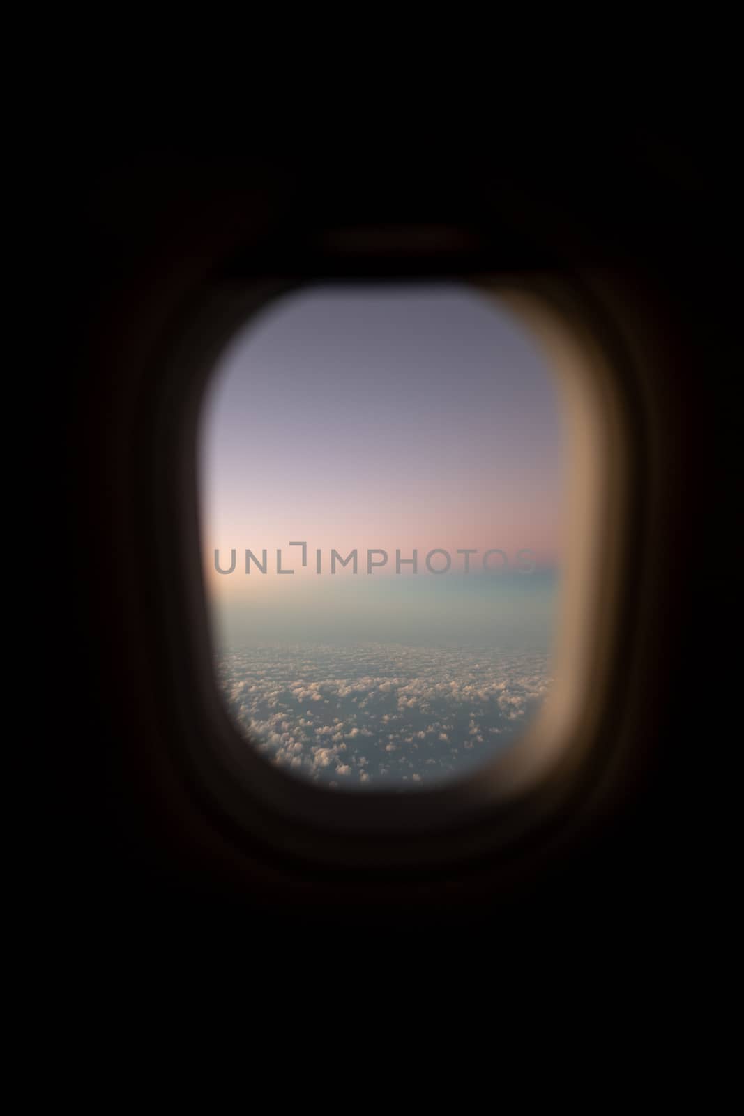 Evening twilight sky, horizon view from the window plane.