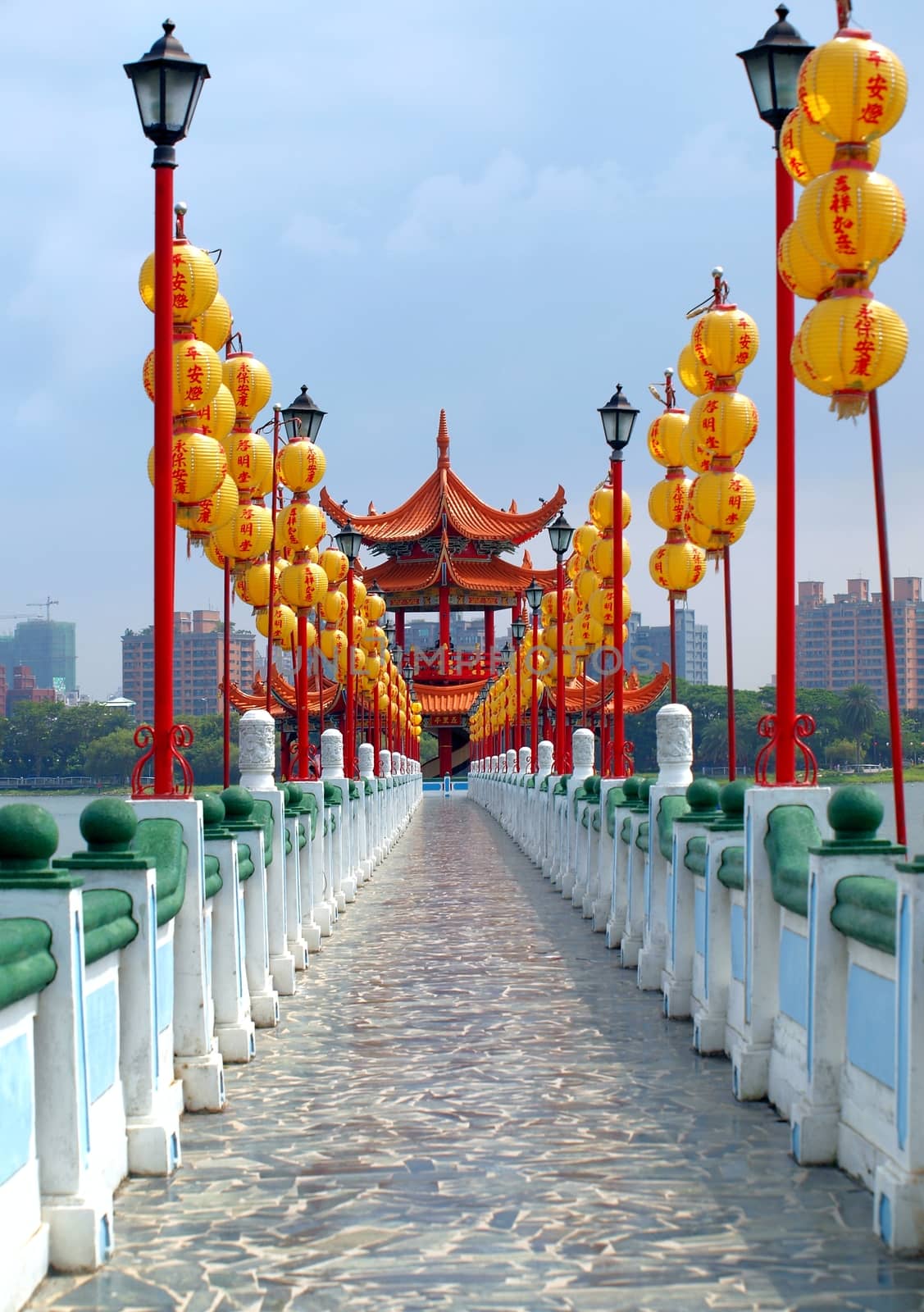 The Five Li Pavilion is a popular tourist attraction in the Lotus Lake in Kaohsiung, Taiwan
