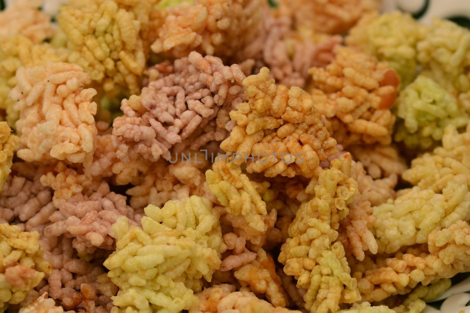 Thai Sweet Crispy Rice Cracker , Crispy Rice fired  , soft focus