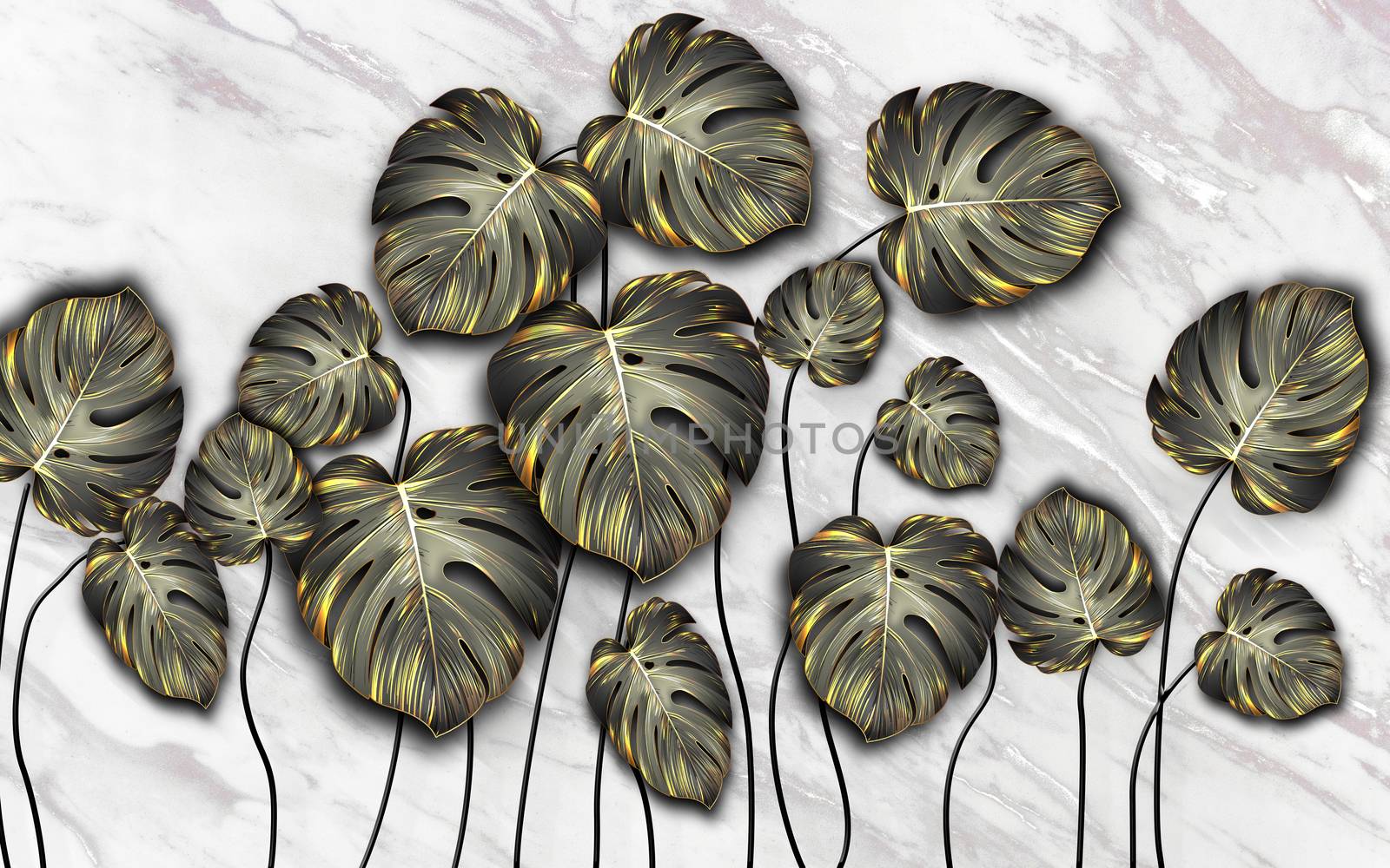 black and gold tropical leaves on dark background Luxury exotic  by ipinsadja