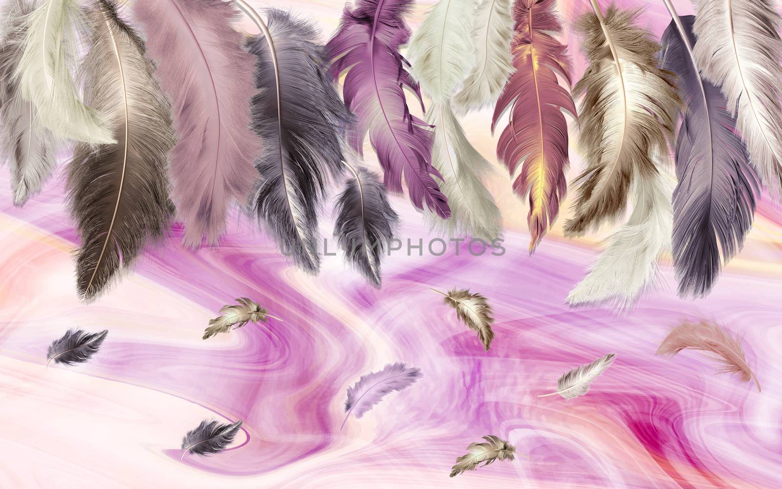 hand drawn water colour feather modern 3D minimalist background wall 