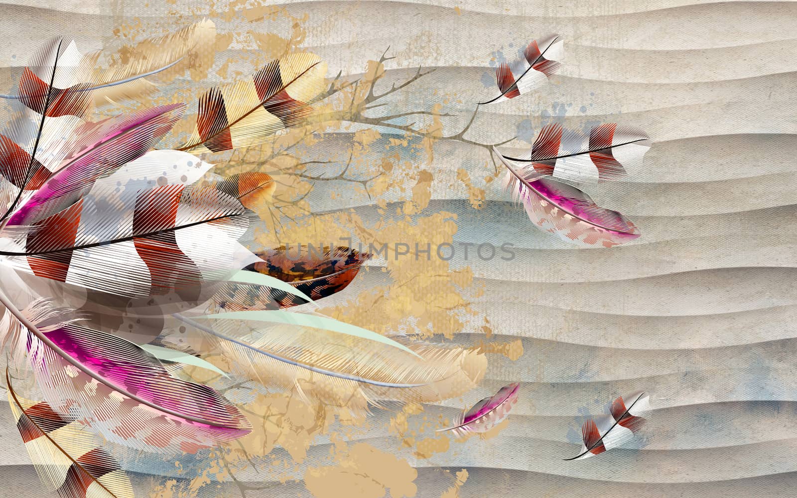 hand drawn feather modern 3D minimalist background wall by ipinsadja