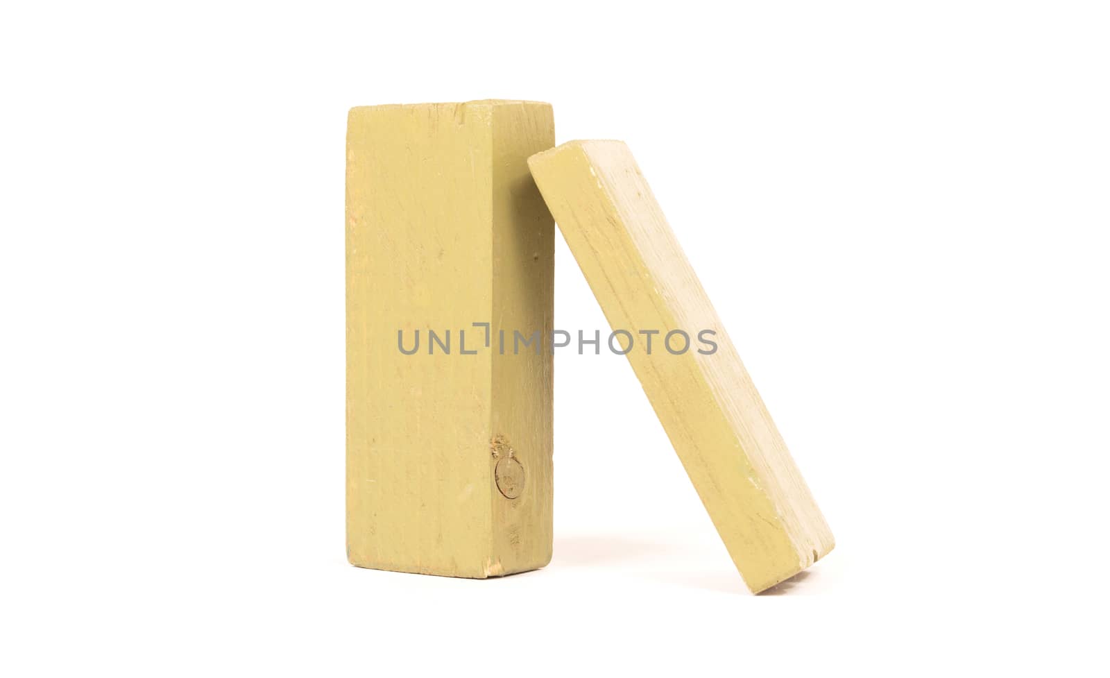 Vintage green building blocks isolated on white background