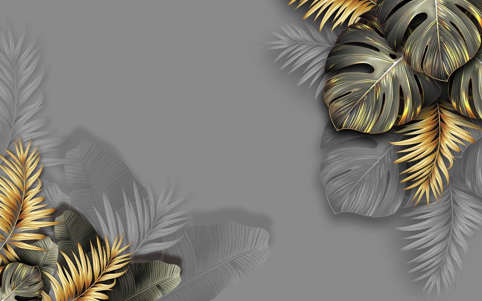 black and gold tropical leaves on dark background Luxury exotic  by ipinsadja