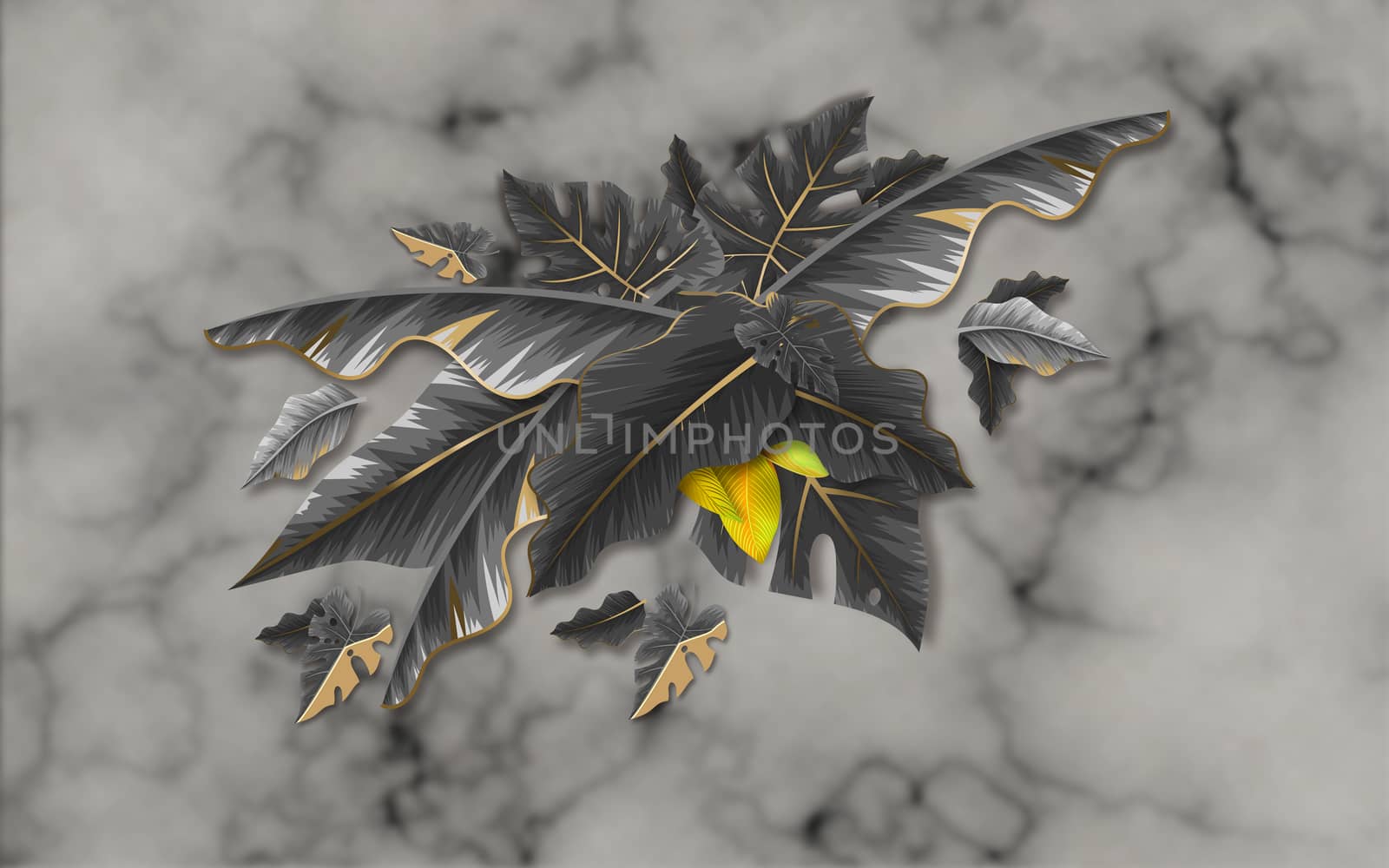 black and gold tropical leaves on dark background Luxury exotic  by ipinsadja