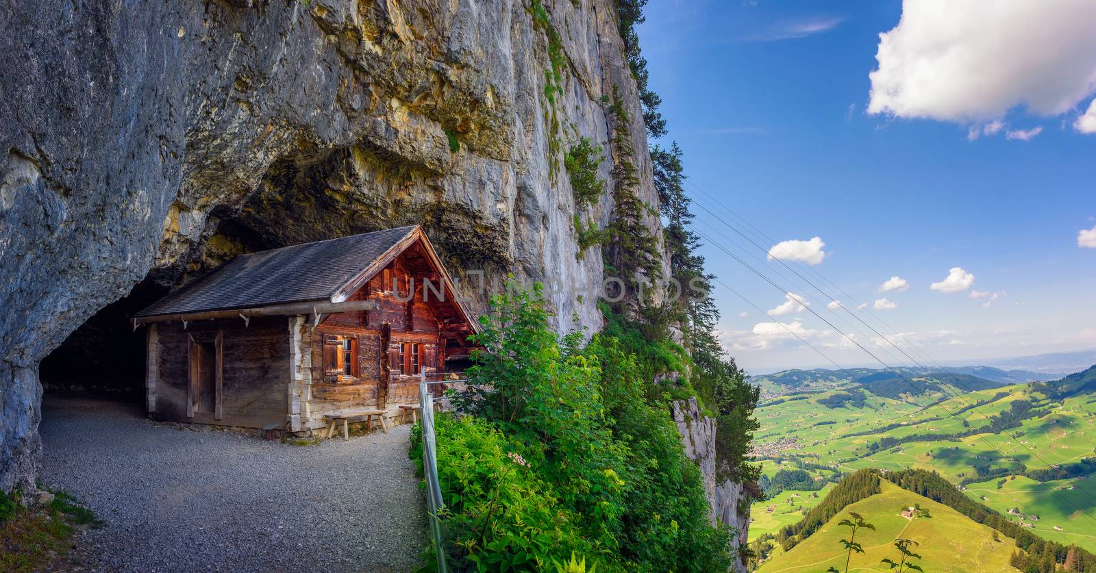 Historic cabin in the Wildkirchli cave in the Appenzell region of Switzerland by nickfox