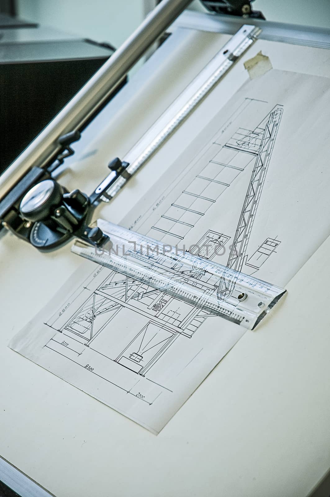 The value of handmade work of the past. A technical drawing of a project made entirely by hand on an old table-top desk, ingenuity and passion for one's work
