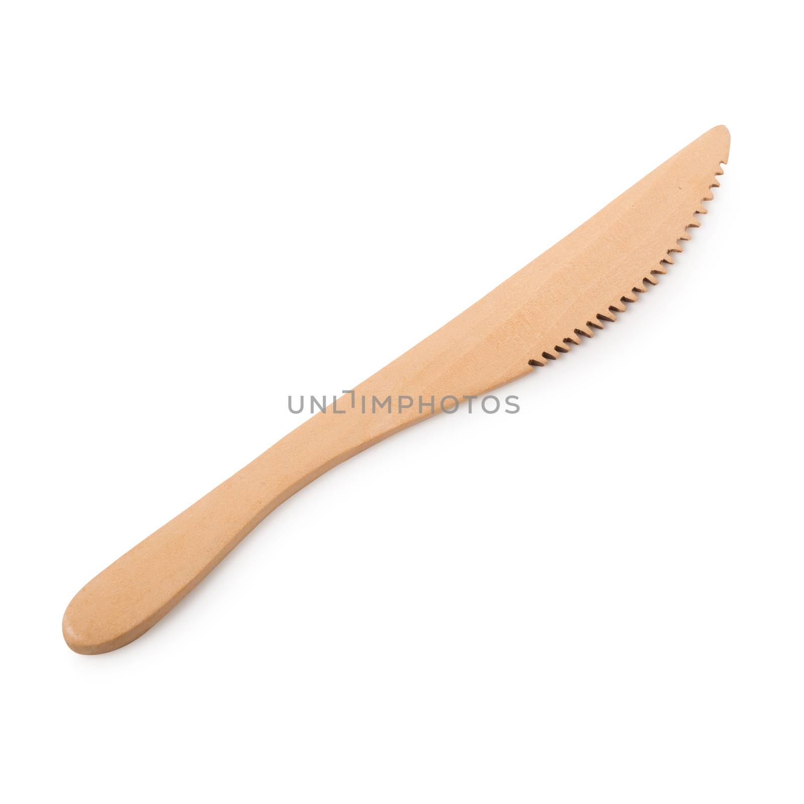 Set of wooden cutlery isolated on a white background.