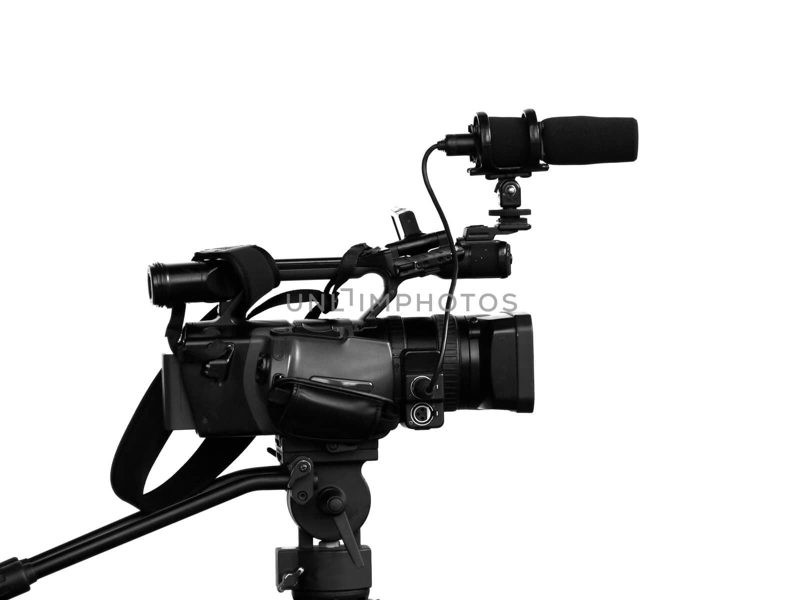A digital movie camera with attached microphone
