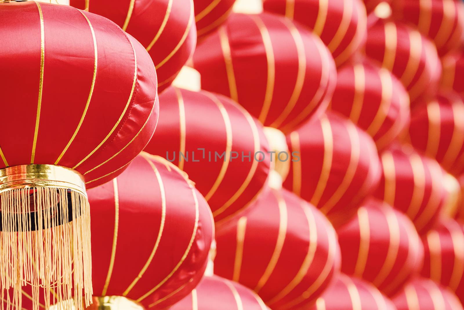 Red chinese lanterns hanged for the chinese new year in China