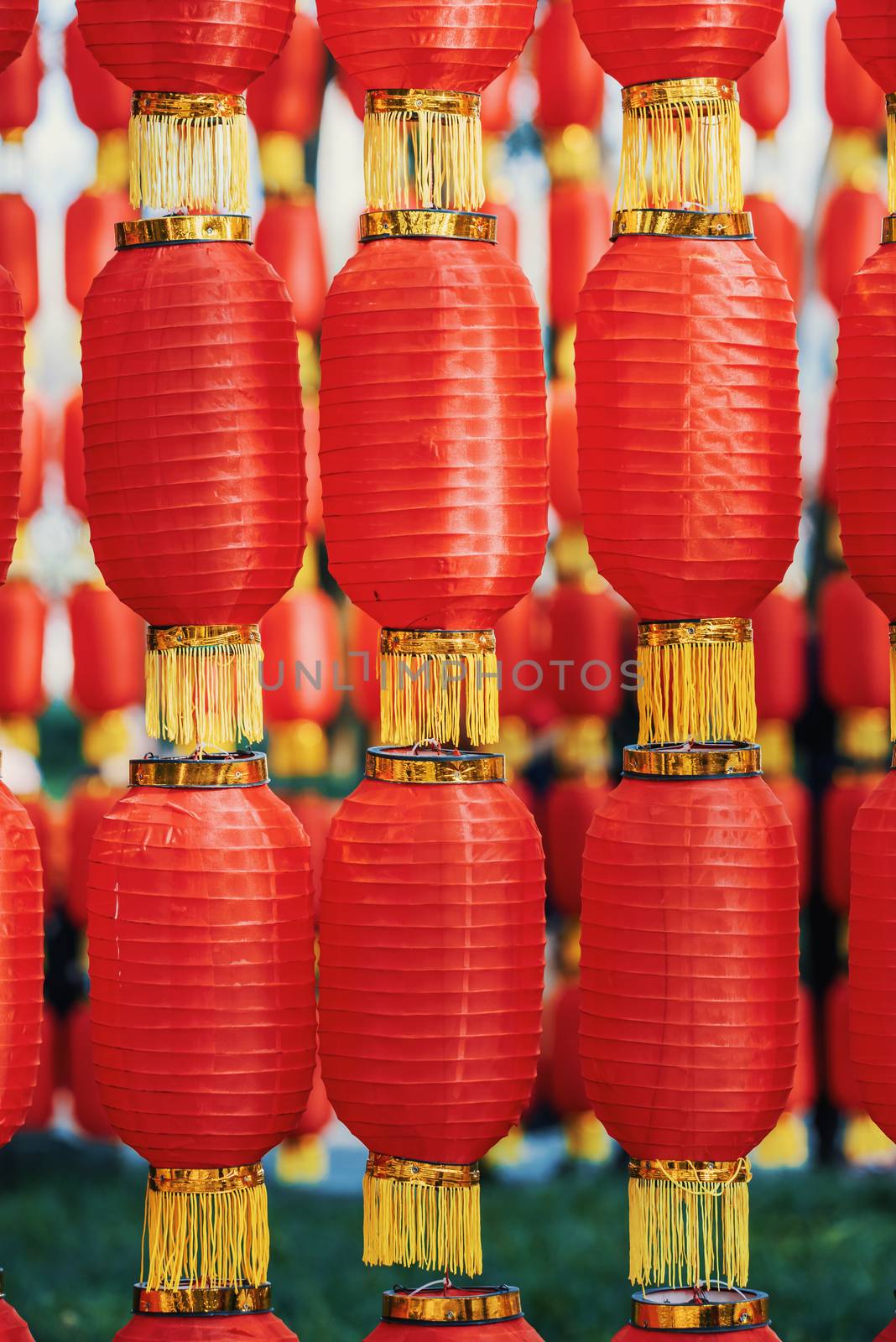 Red chinese lanterns hanged for the chinese new year in China