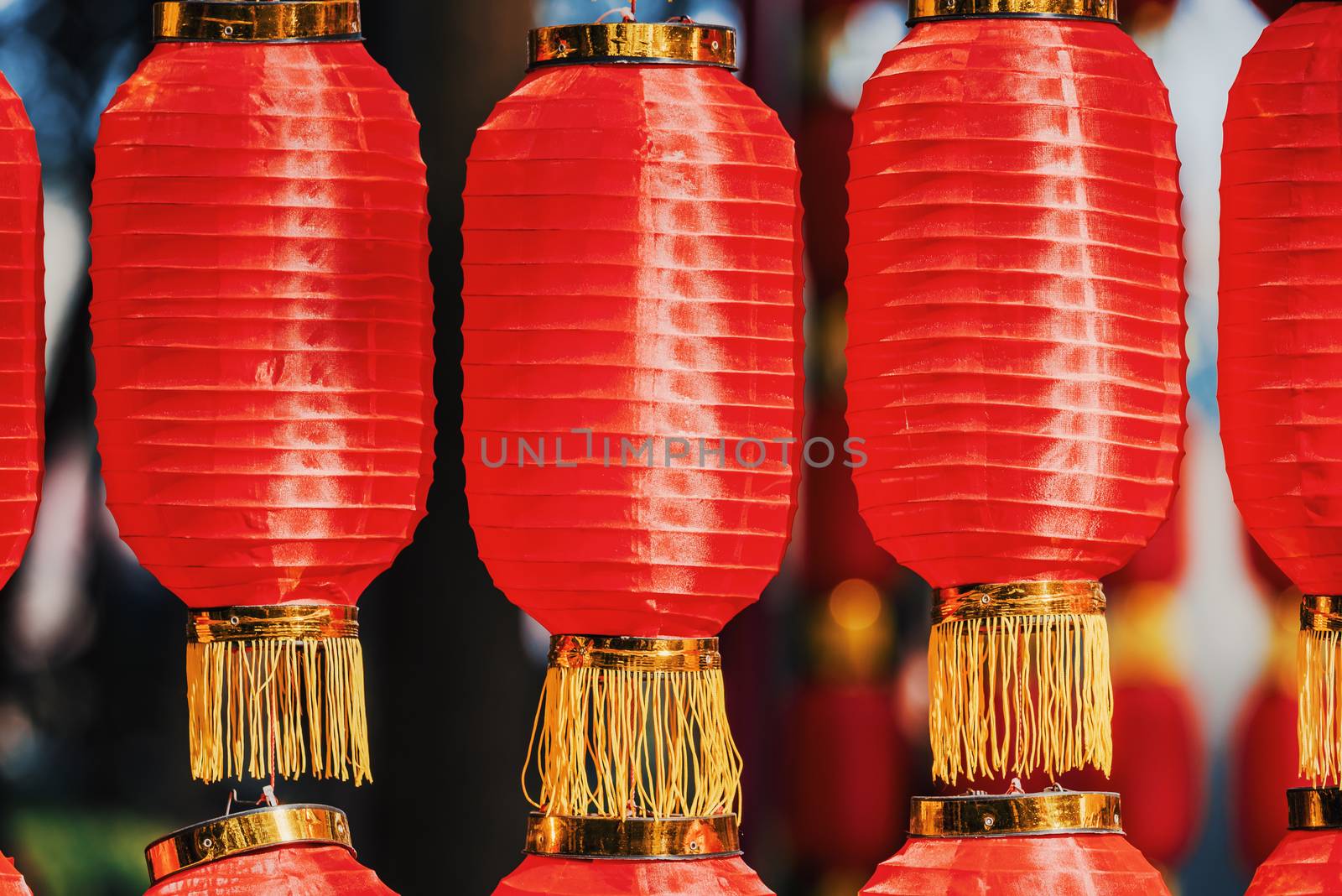 Red chinese lanterns hanged for the chinese new year in China