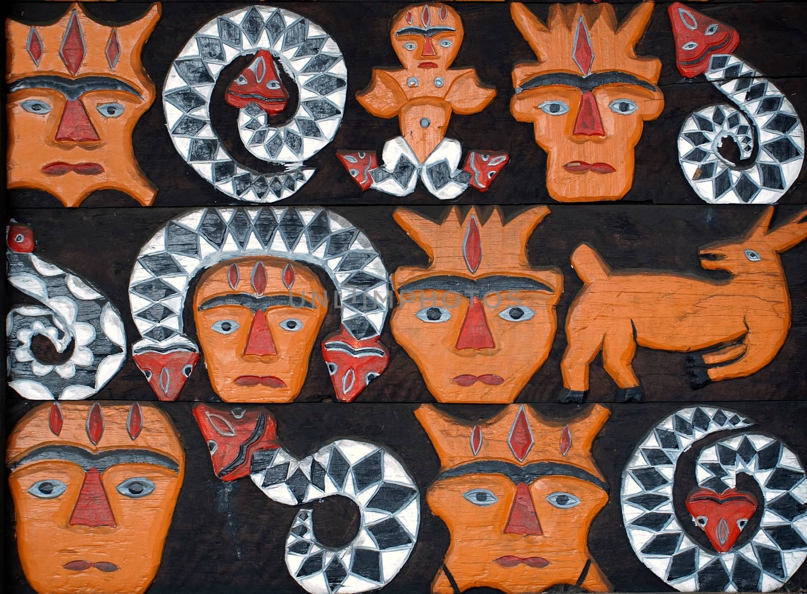 Decorated colorful wood art by Taiwan native inhabitants