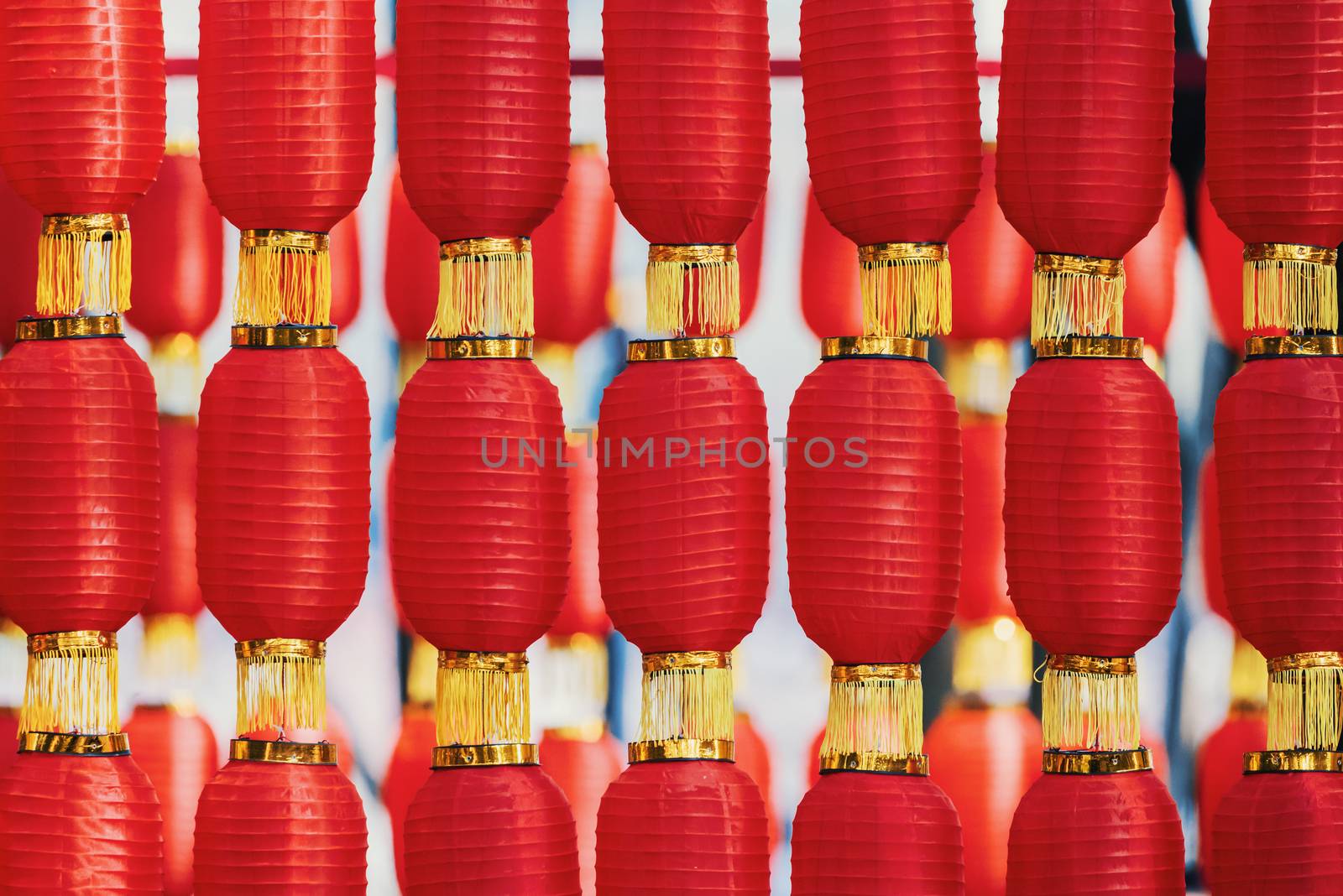 Red chinese lanterns hanged for the chinese new year in China