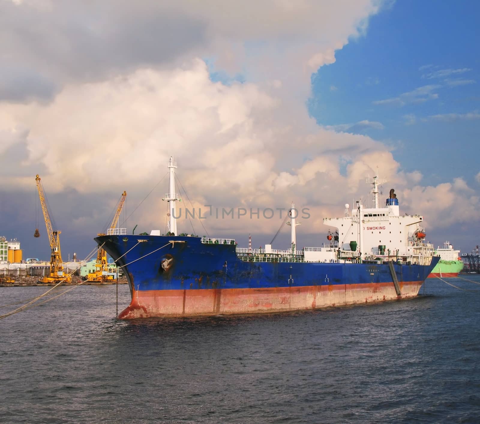 -- resting in port, waiting to be unloaded